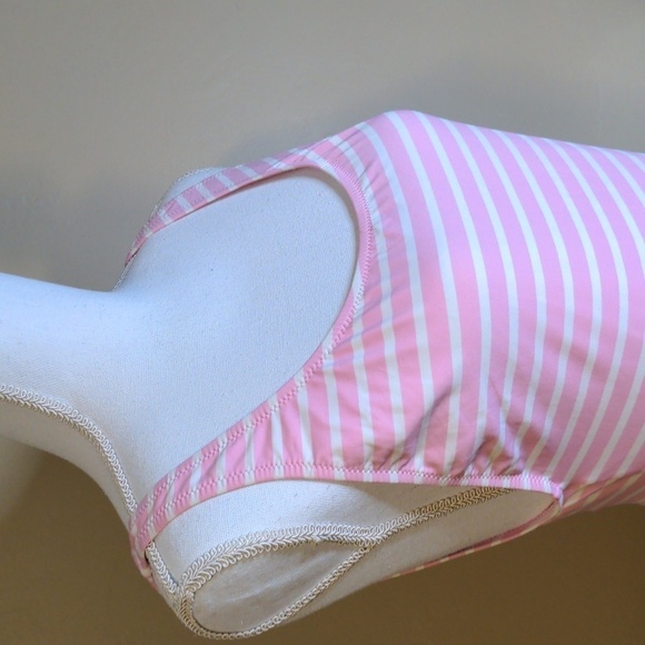 Preppy J.CREW One-piece Coastal PINK & WHITE Stripe Swim Suit - Picture 2 of 12